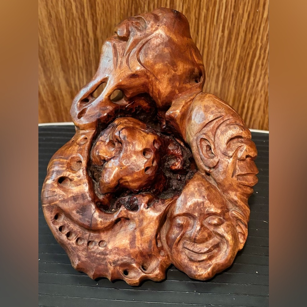 Vintage Chinese Boxwood Burl Wood Hand Carved Sculpture Abstract Modern Art